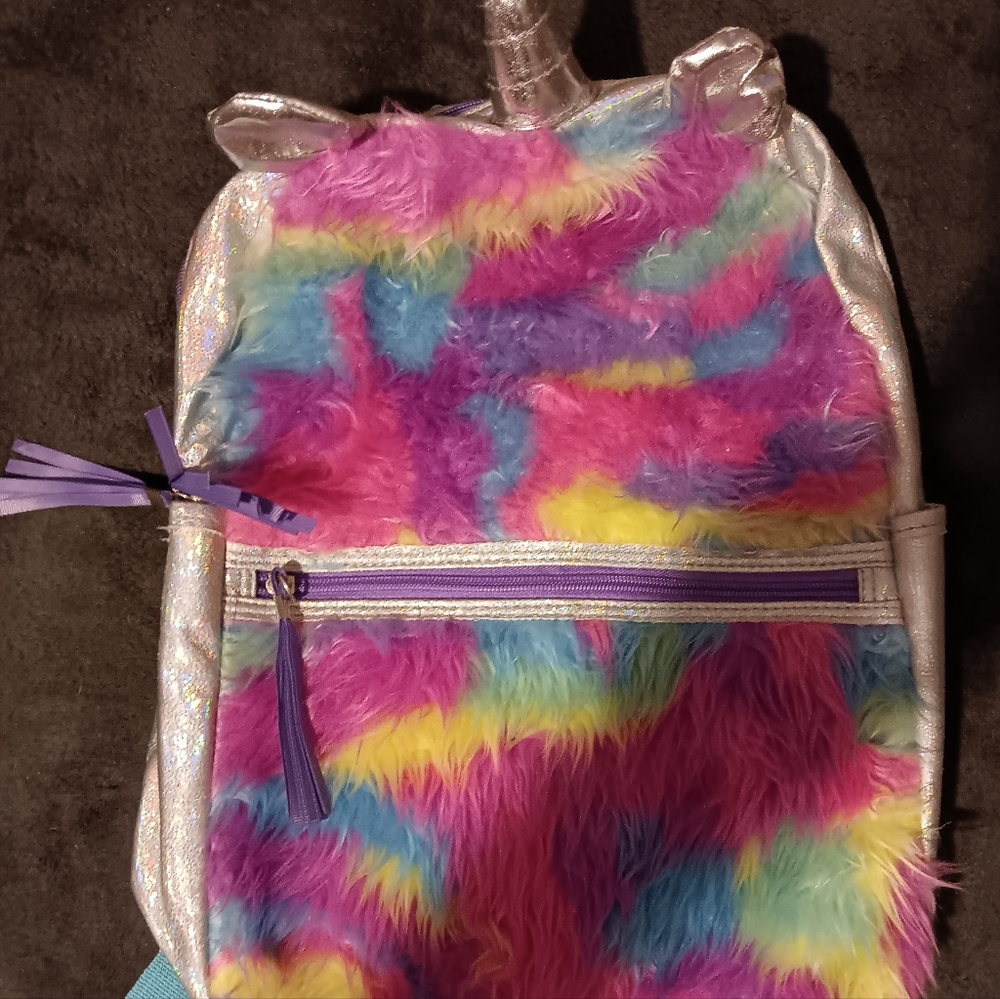 Girls Furry Unicorn Backpack.